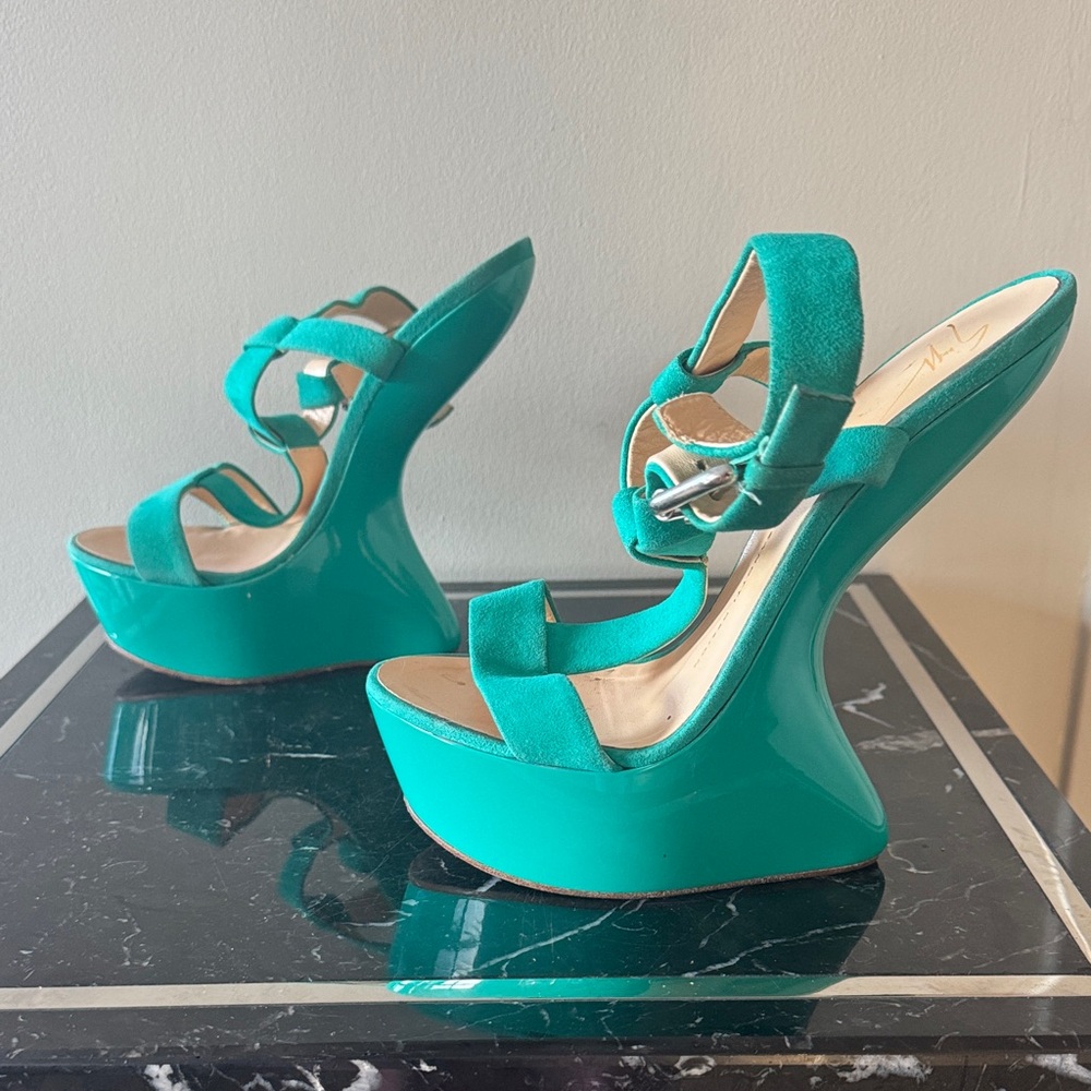 Giuseppe Zanotti Jem Curve Turquoise Platform Wedge Heels 39
